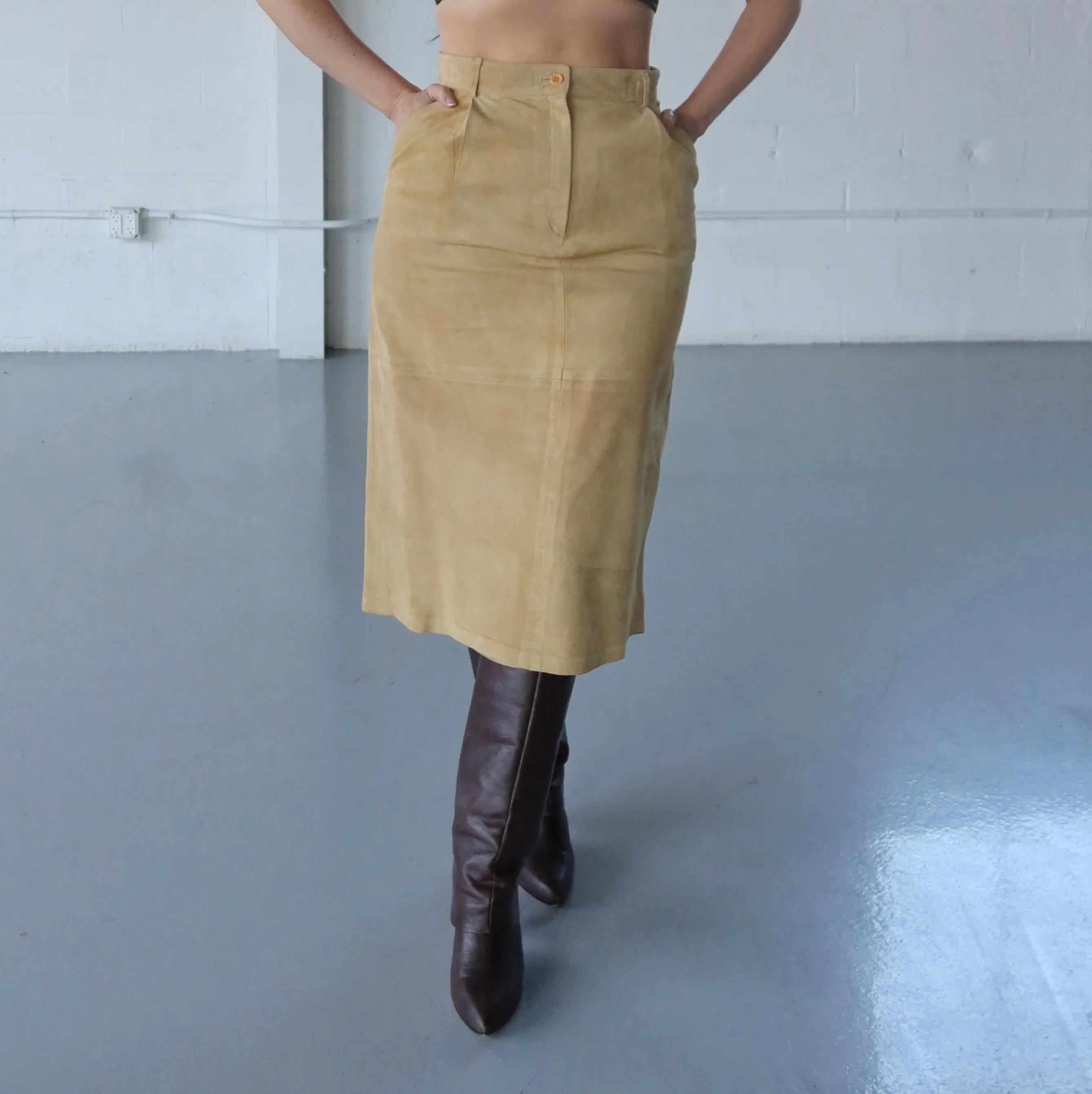 VINTAGE SUEDE CREAM LONG SKIRT - SIZE S