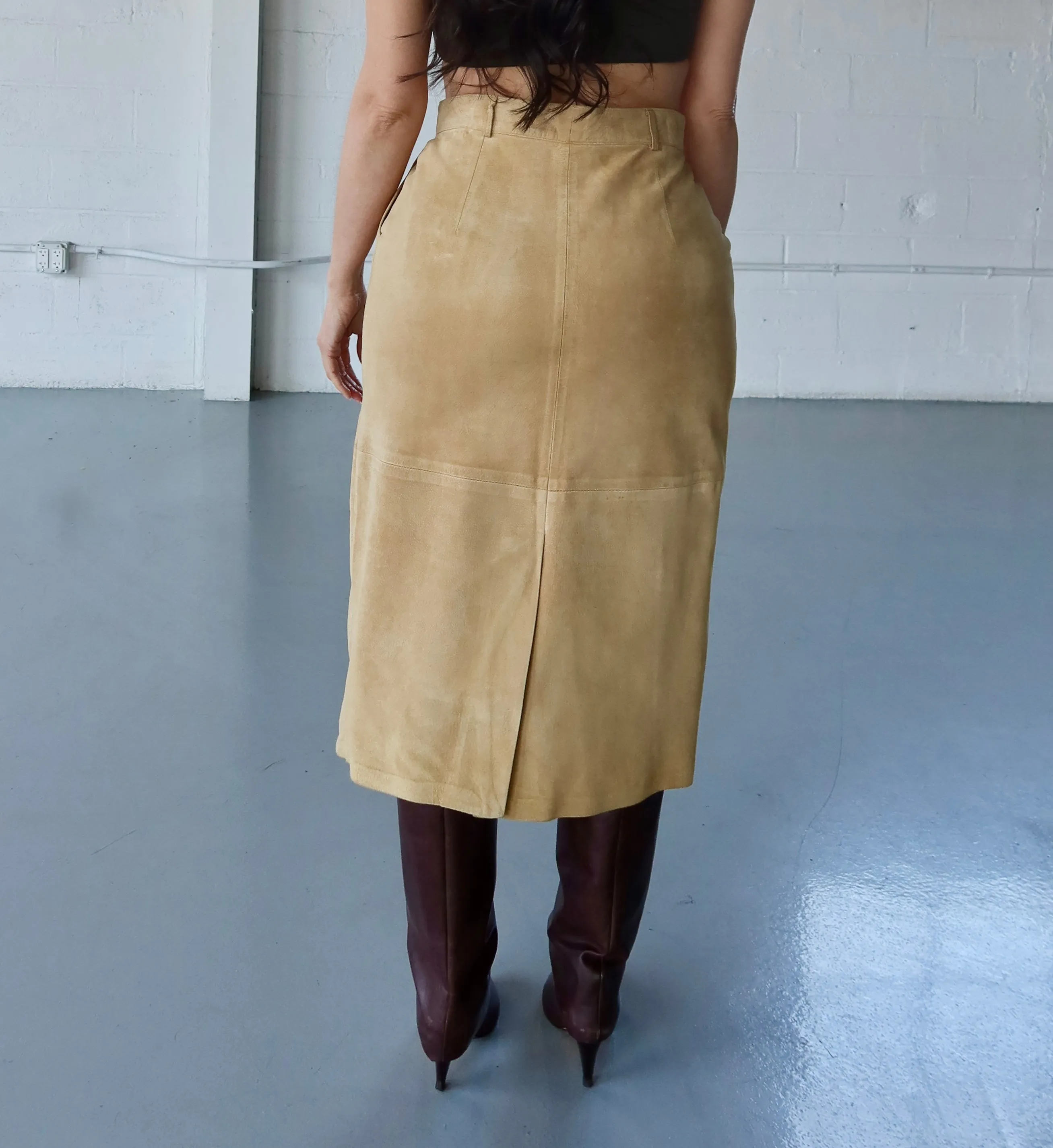 VINTAGE SUEDE CREAM LONG SKIRT - SIZE S