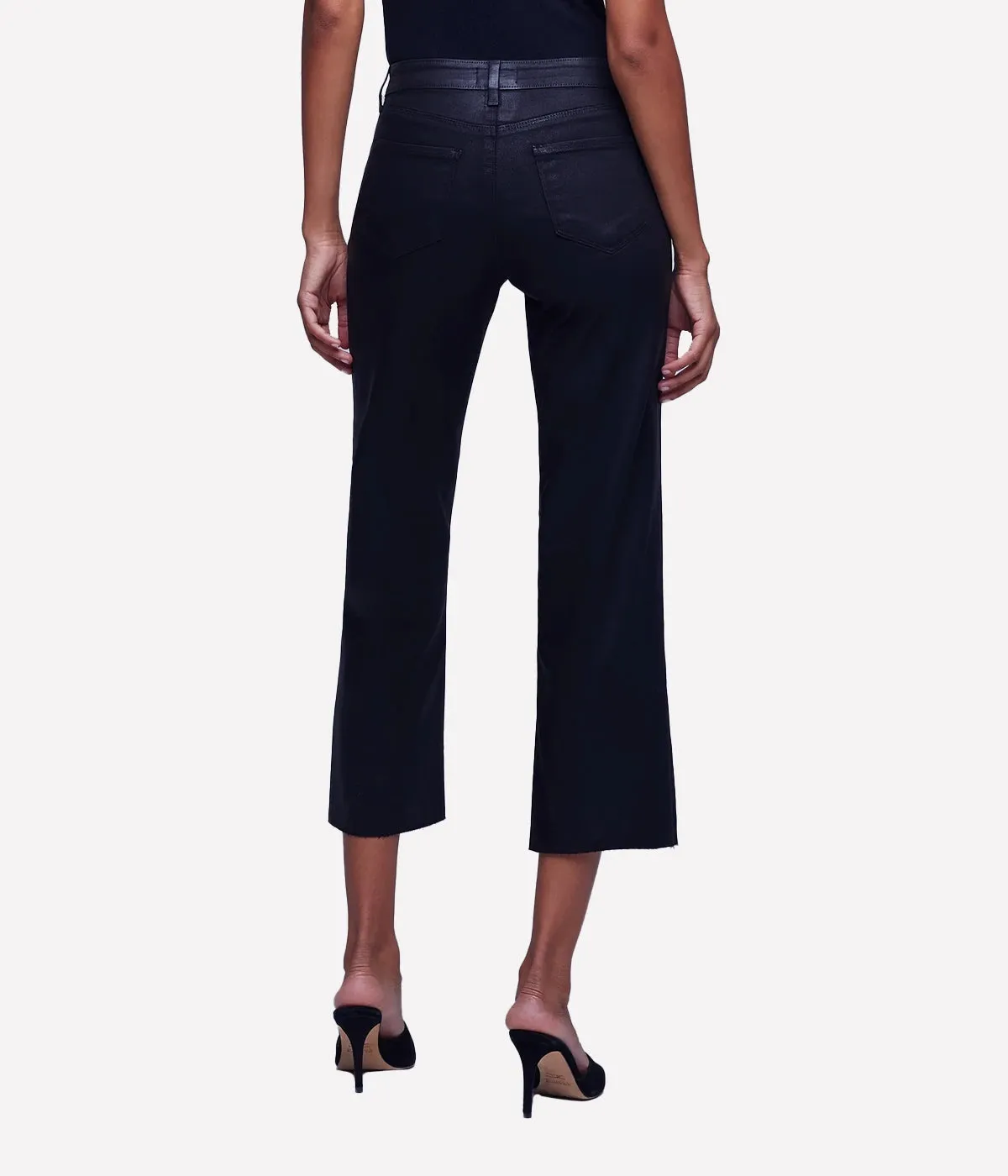 Wanda Crop Wide Leg Jean in Noir Coated