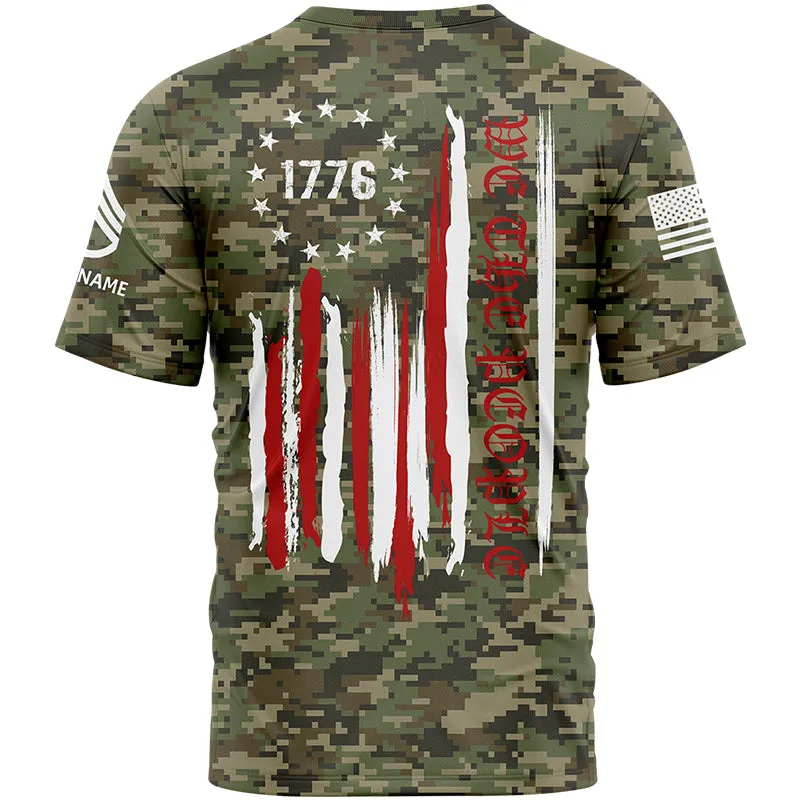 We The People Freedom Custom Camo 1776 American Flag Military Rank Staff sergeant Veteran Name T-Shirt