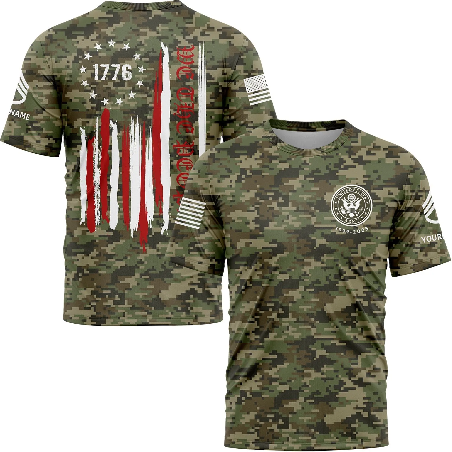 We The People Freedom Custom Camo 1776 American Flag Military Rank Staff sergeant Veteran Name T-Shirt