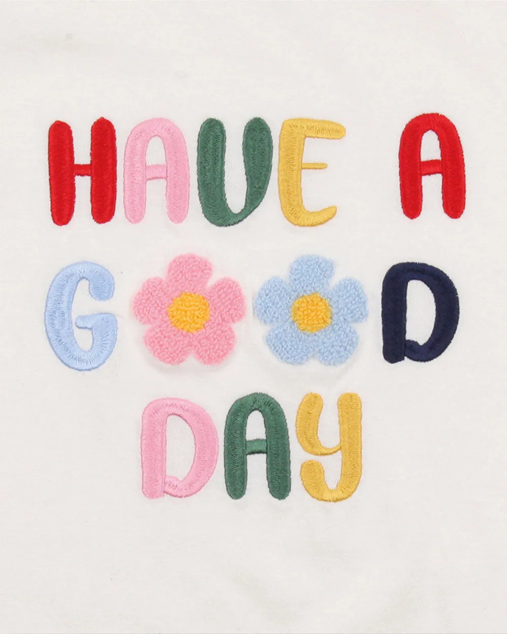White Have a Good Day Slogan Applique Dress