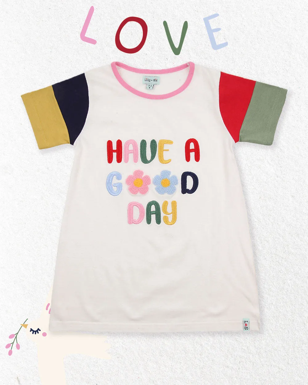 White Have a Good Day Slogan Applique Dress
