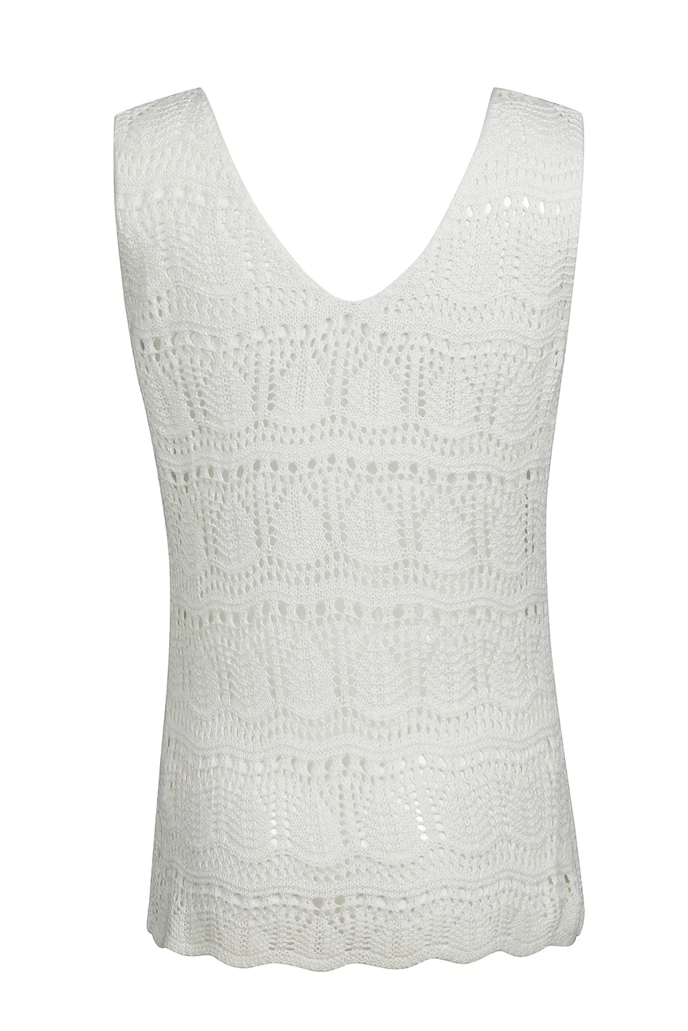 White V Neck Textured Hollow-out Sweater Vest