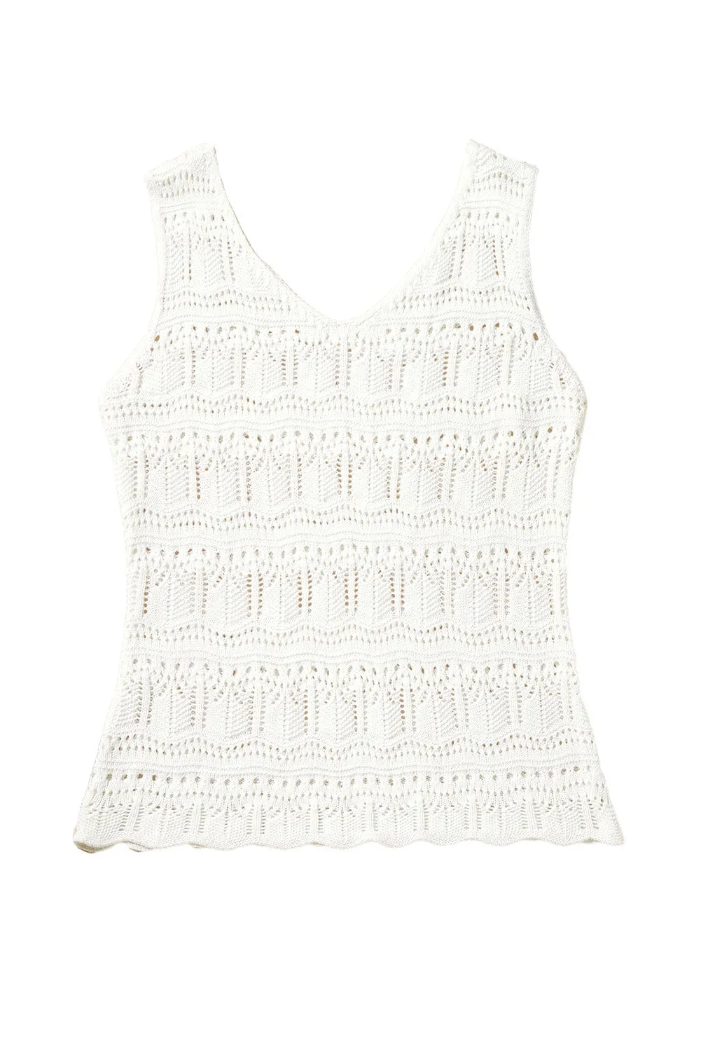 White V Neck Textured Hollow-out Sweater Vest