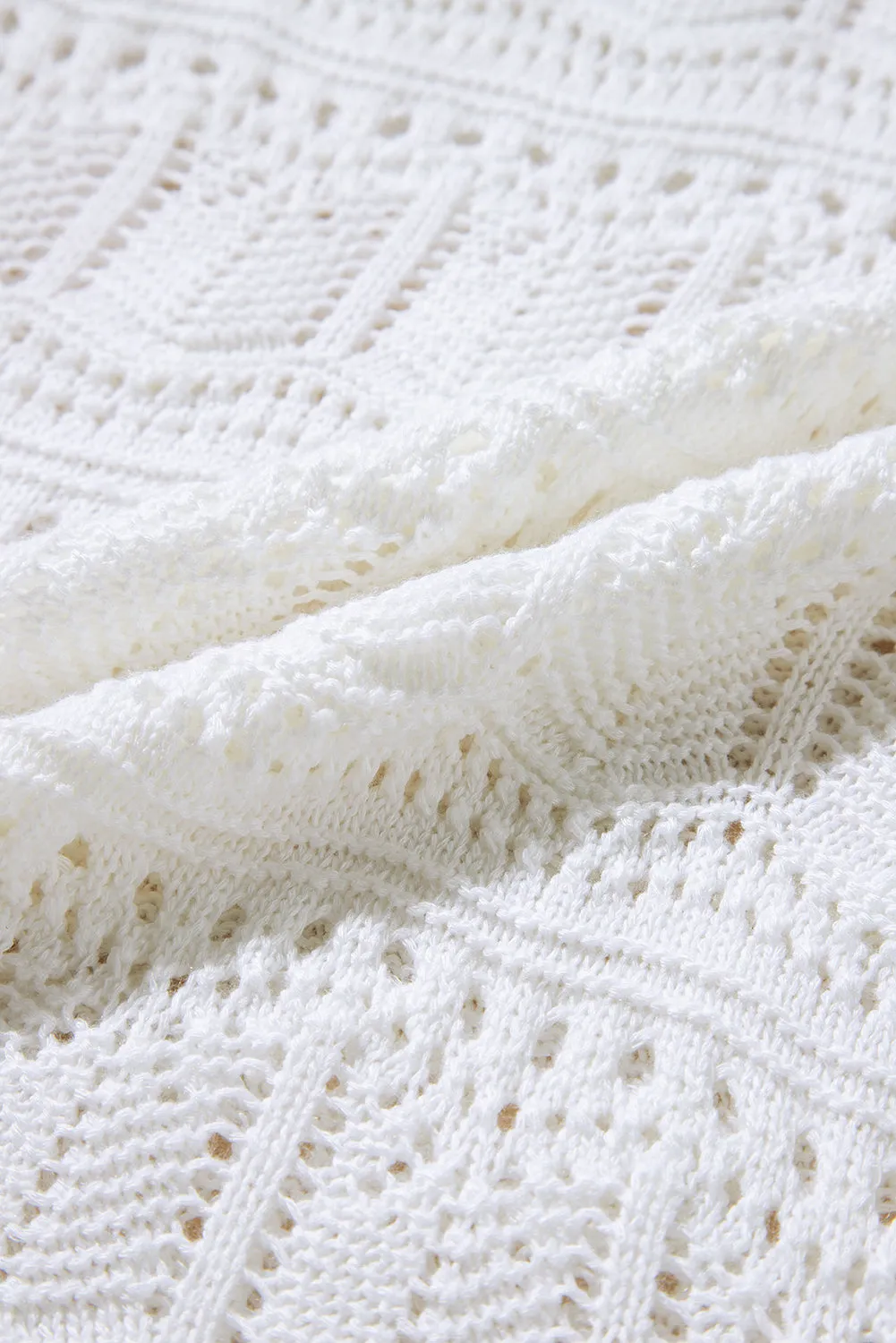 White V Neck Textured Hollow-out Sweater Vest