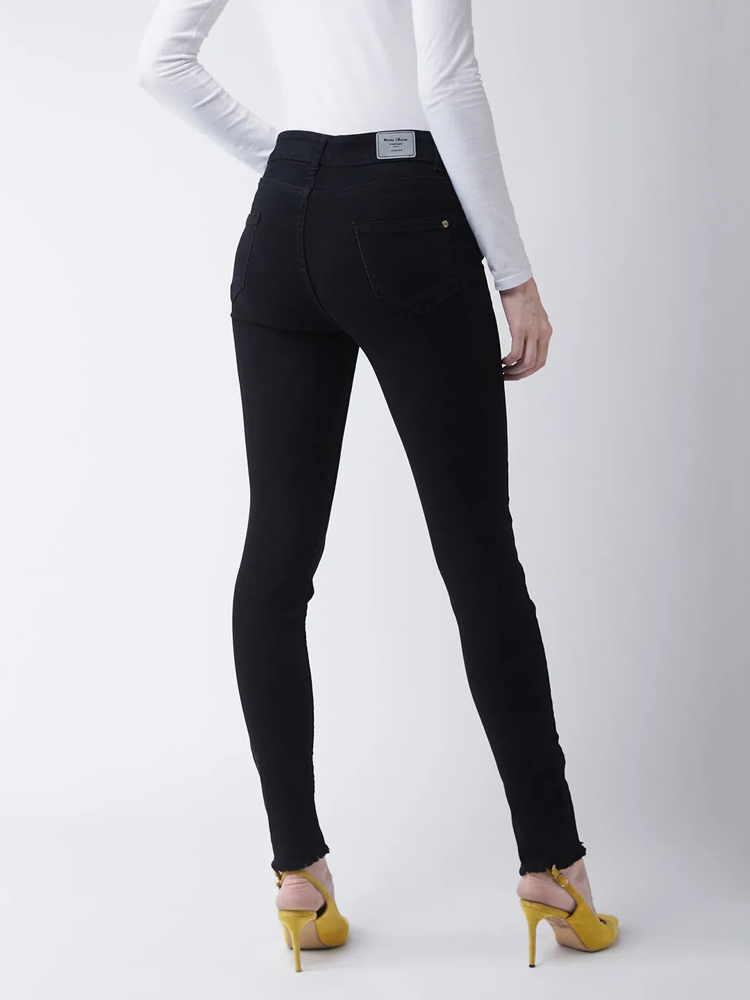 Women's Black Slim-Fit High-Rise with Tape Detailing Stretchable Denim Jeans