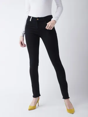 Women's Black Slim-Fit High-Rise with Tape Detailing Stretchable Denim Jeans