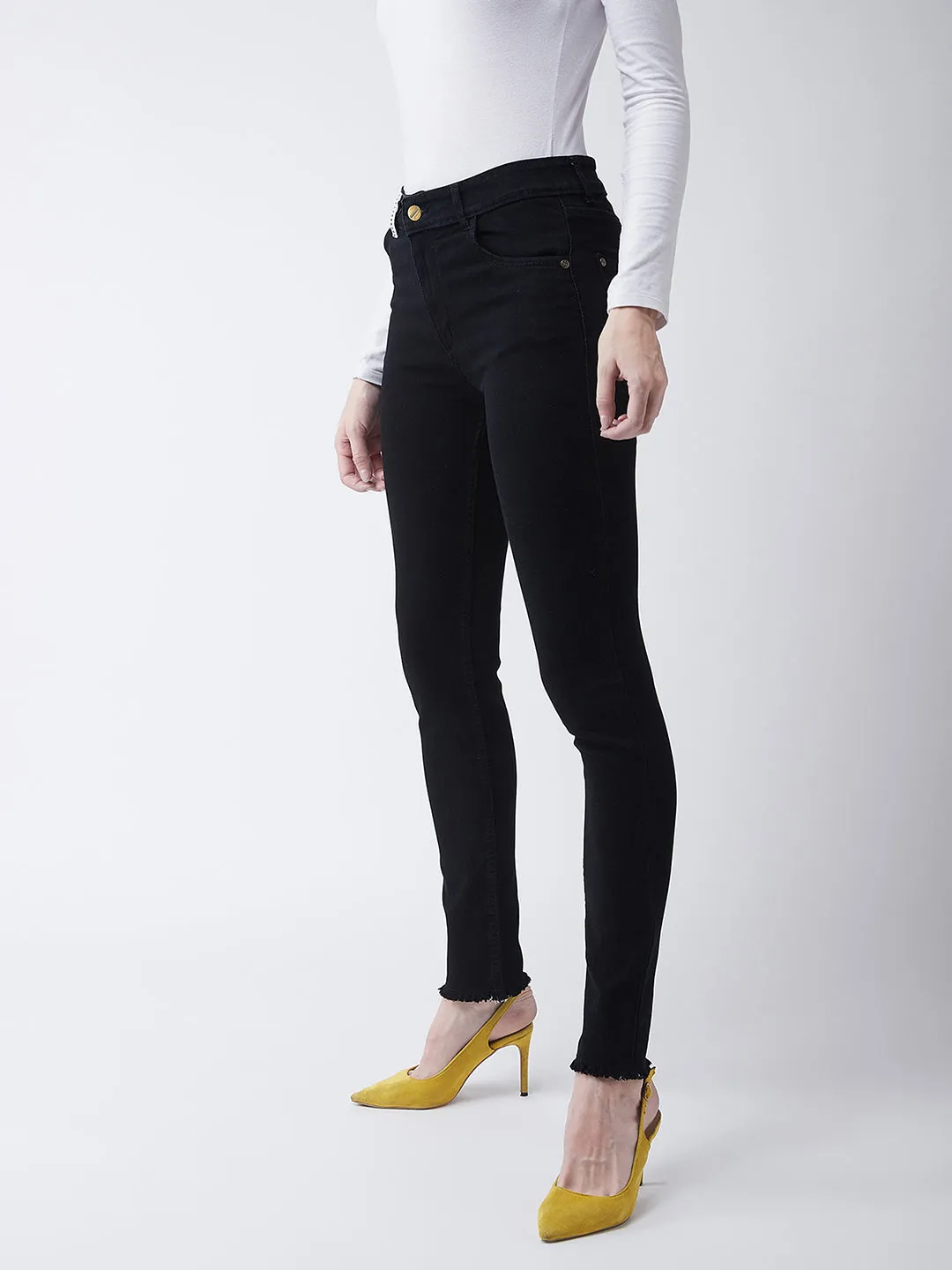Women's Black Slim-Fit High-Rise with Tape Detailing Stretchable Denim Jeans