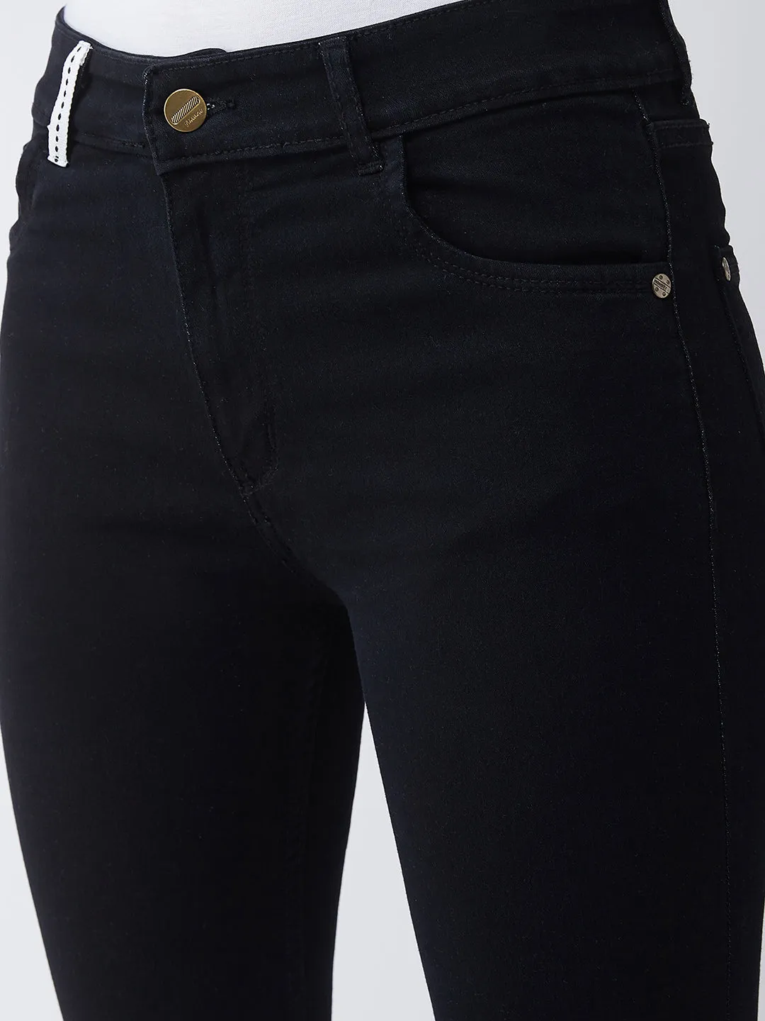 Women's Black Slim-Fit High-Rise with Tape Detailing Stretchable Denim Jeans
