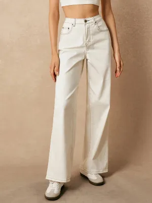 Women's High-Waist White Denim Jeans | Casual Baggy Fit