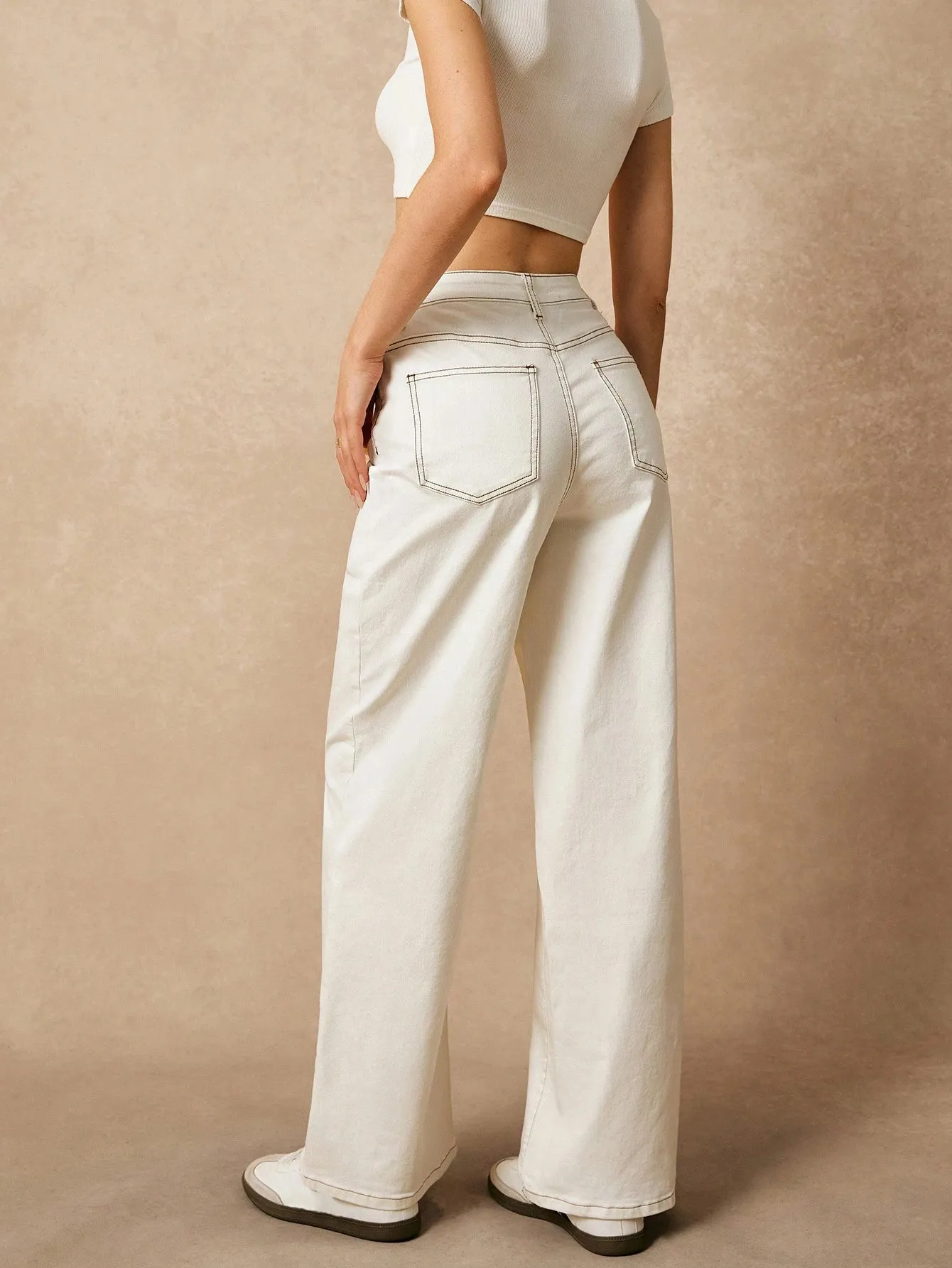 Women's High-Waist White Denim Jeans | Casual Baggy Fit