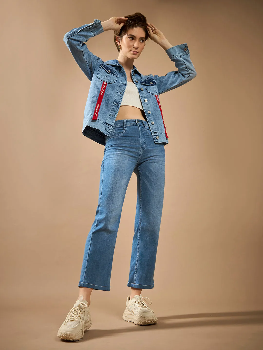 Women's Light Blue Wide-Leg fit Mid-Rise Regular-Length Stretchable Denim Jeans
