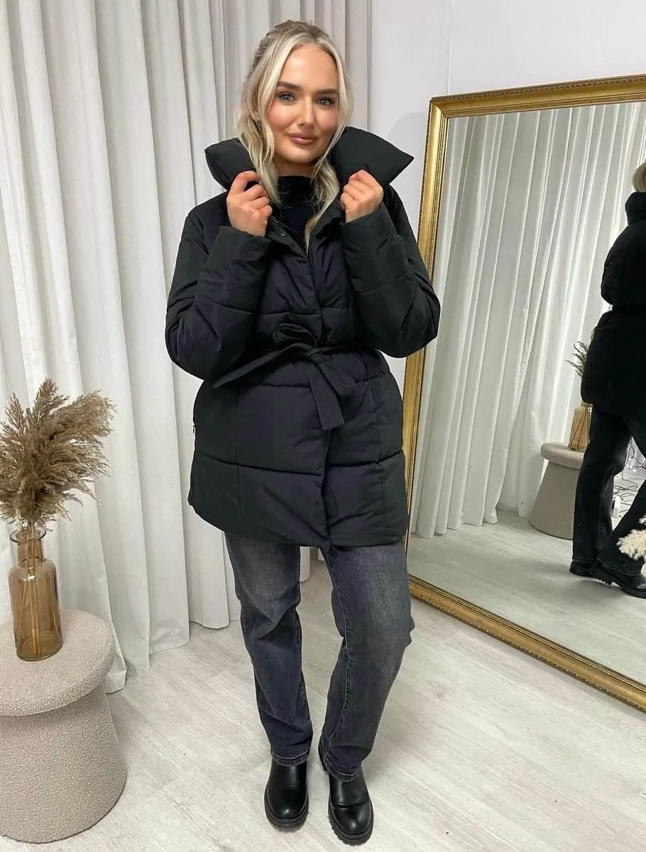 Womens Padded Puffer Belted Winter Jacket