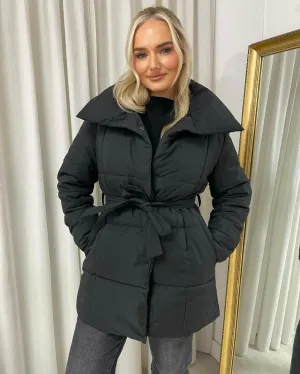 Womens Padded Puffer Belted Winter Jacket