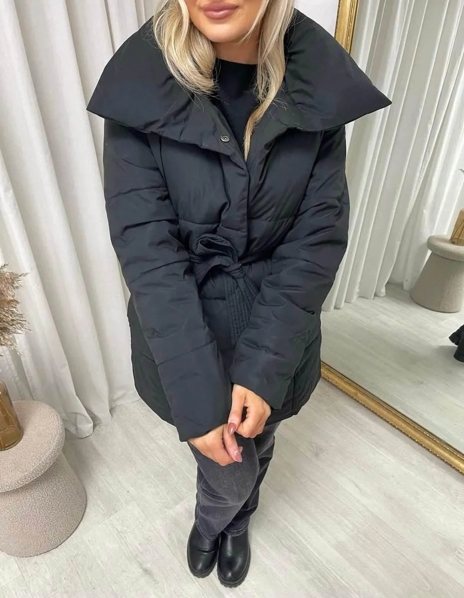 Womens Padded Puffer Belted Winter Jacket