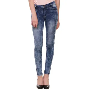 Women's Skinny Fit Heavy Fade Clean Look Blue Streachable Jeans