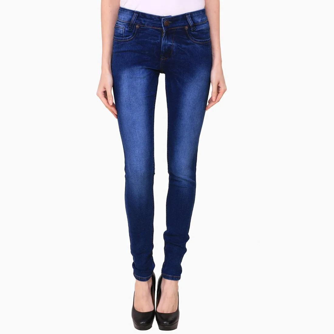 Women's Skinny Fit Mid-Rise Light Fade Clean Look Streachable Jeans