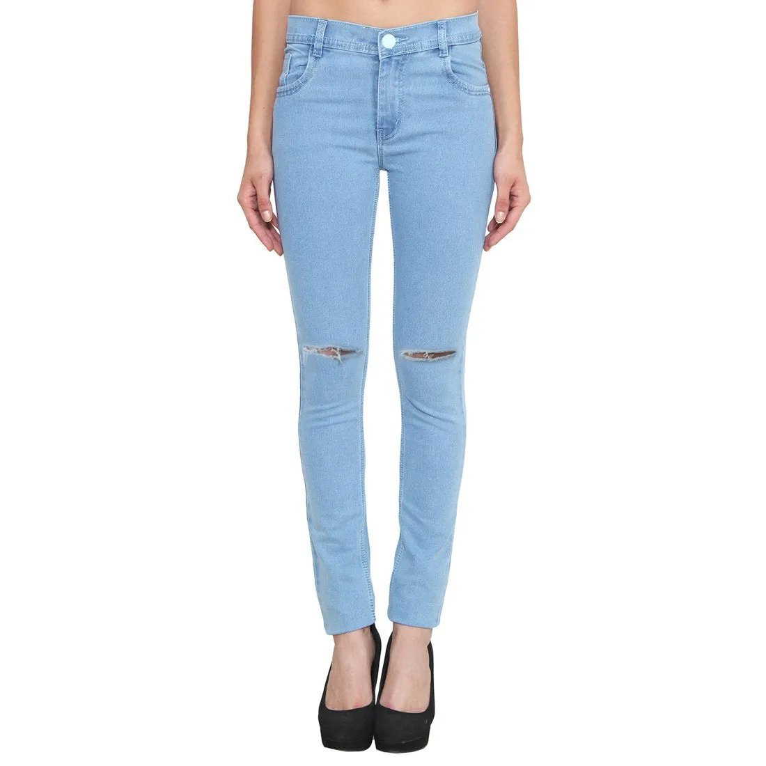 Women's Slim Fit Mid-Rise Clean Look Knee Slit Streachable Jeans