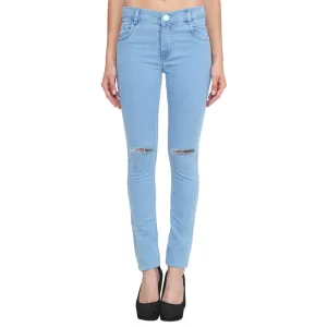 Women's Slim Fit Mid-Rise Clean Look Knee Slit Streachable Jeans