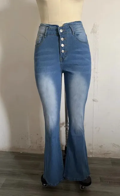 Women's Slim Fit Multi-button Flared Jeans