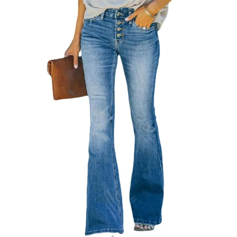 Women's Slim Fit Multi-button Flared Jeans