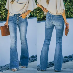 Women's Slim Fit Multi-button Flared Jeans