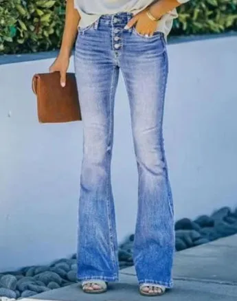 Women's Slim Fit Multi-button Flared Jeans