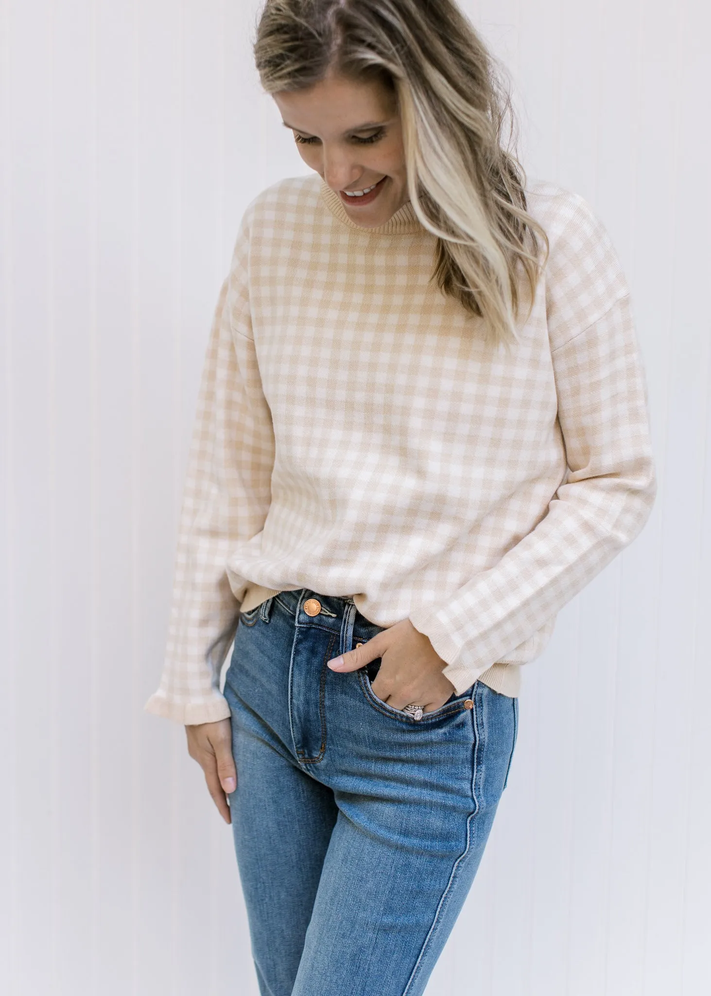 X Taupe Checks Sweater
