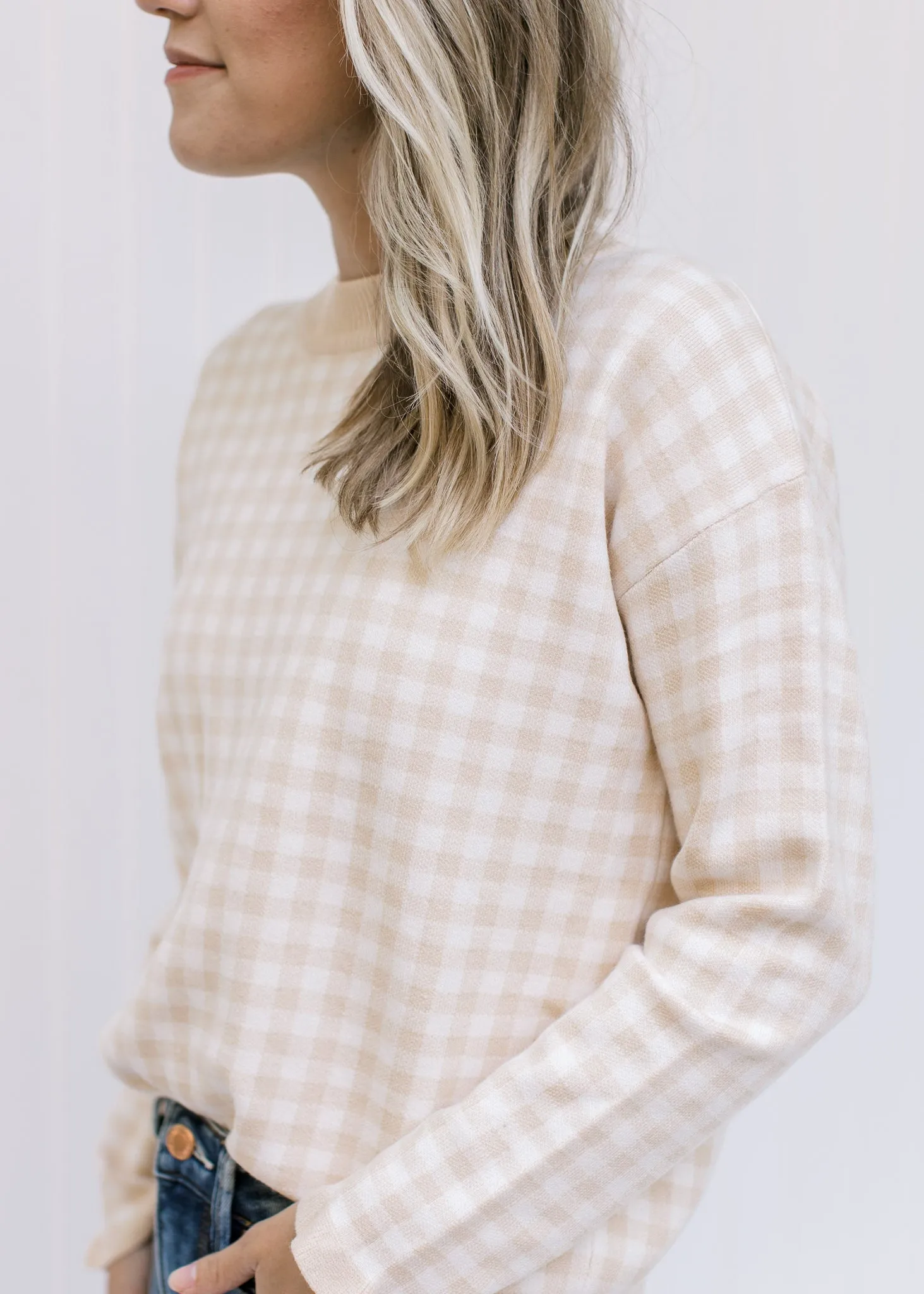X Taupe Checks Sweater