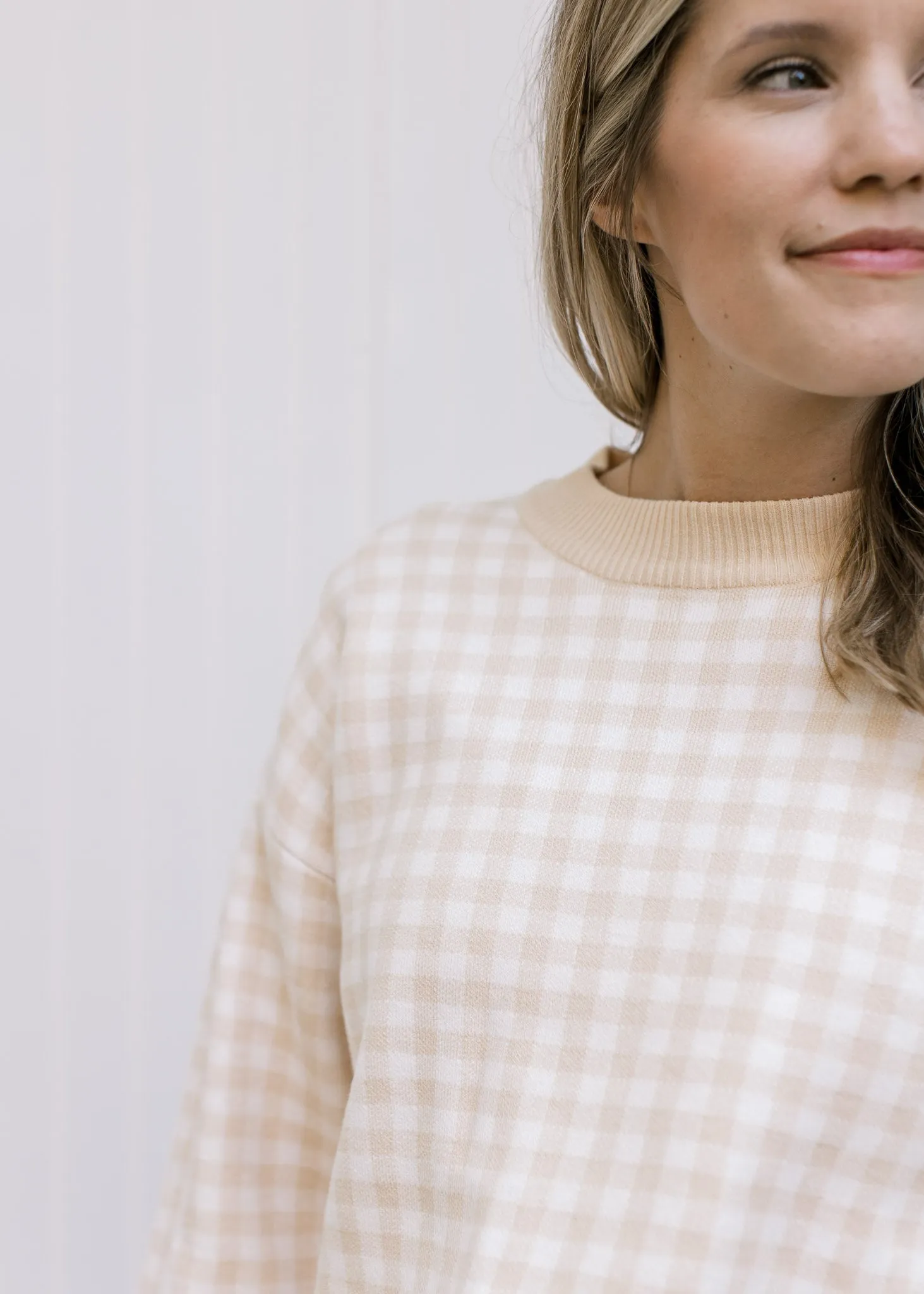 X Taupe Checks Sweater