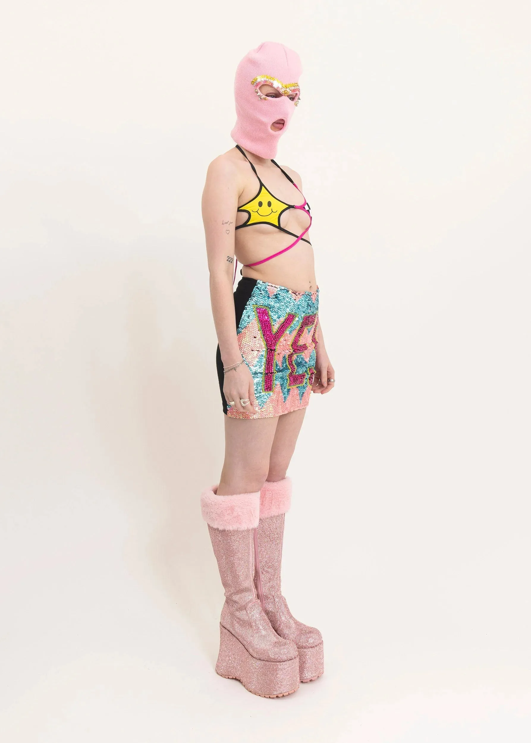 YE$ sequinned mini skirt