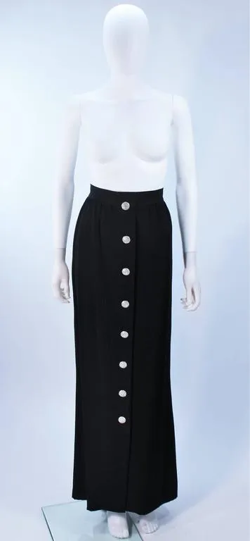 YVES SAINT LAURENT Black Skirt with Rhinestone Buttons Size 44