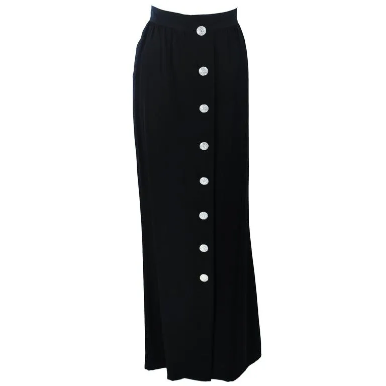 YVES SAINT LAURENT Black Skirt with Rhinestone Buttons Size 44