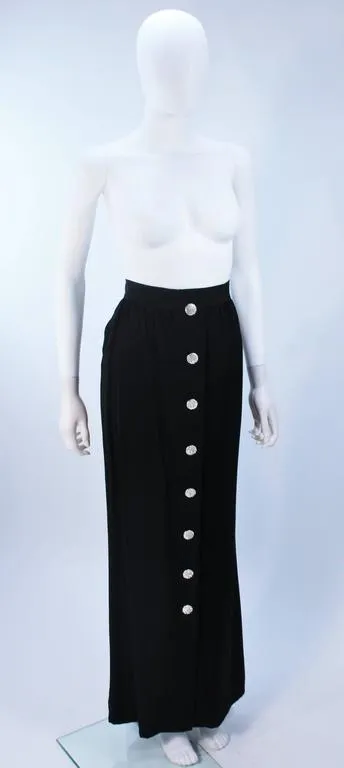 YVES SAINT LAURENT Black Skirt with Rhinestone Buttons Size 44