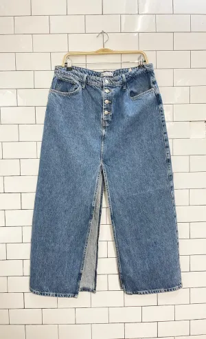 zara double slit denim midi skirt