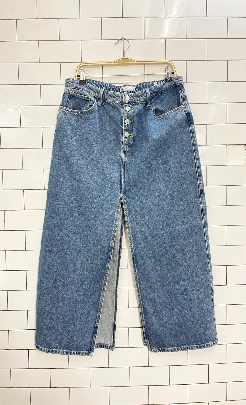 zara double slit denim midi skirt