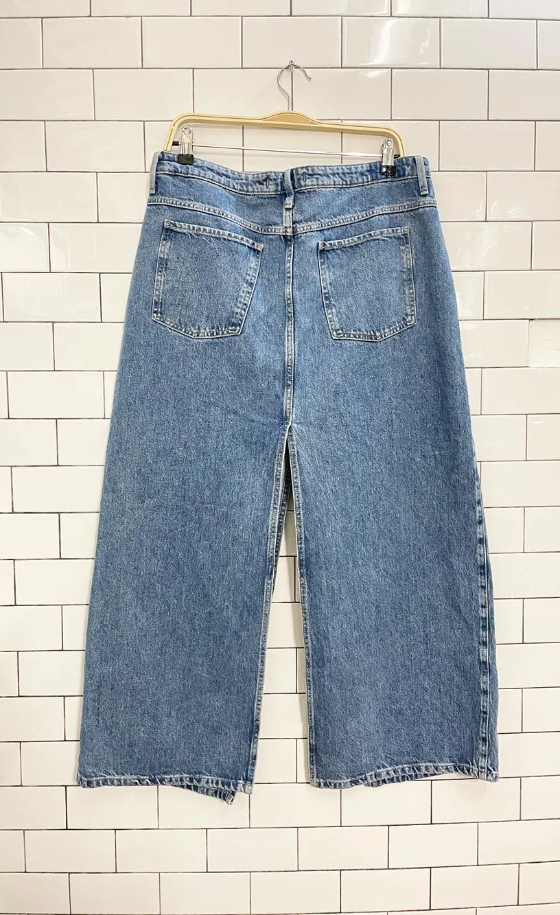 zara double slit denim midi skirt