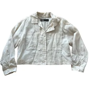 Zara Women's Cream White Soft Button Down Crop Top – Large