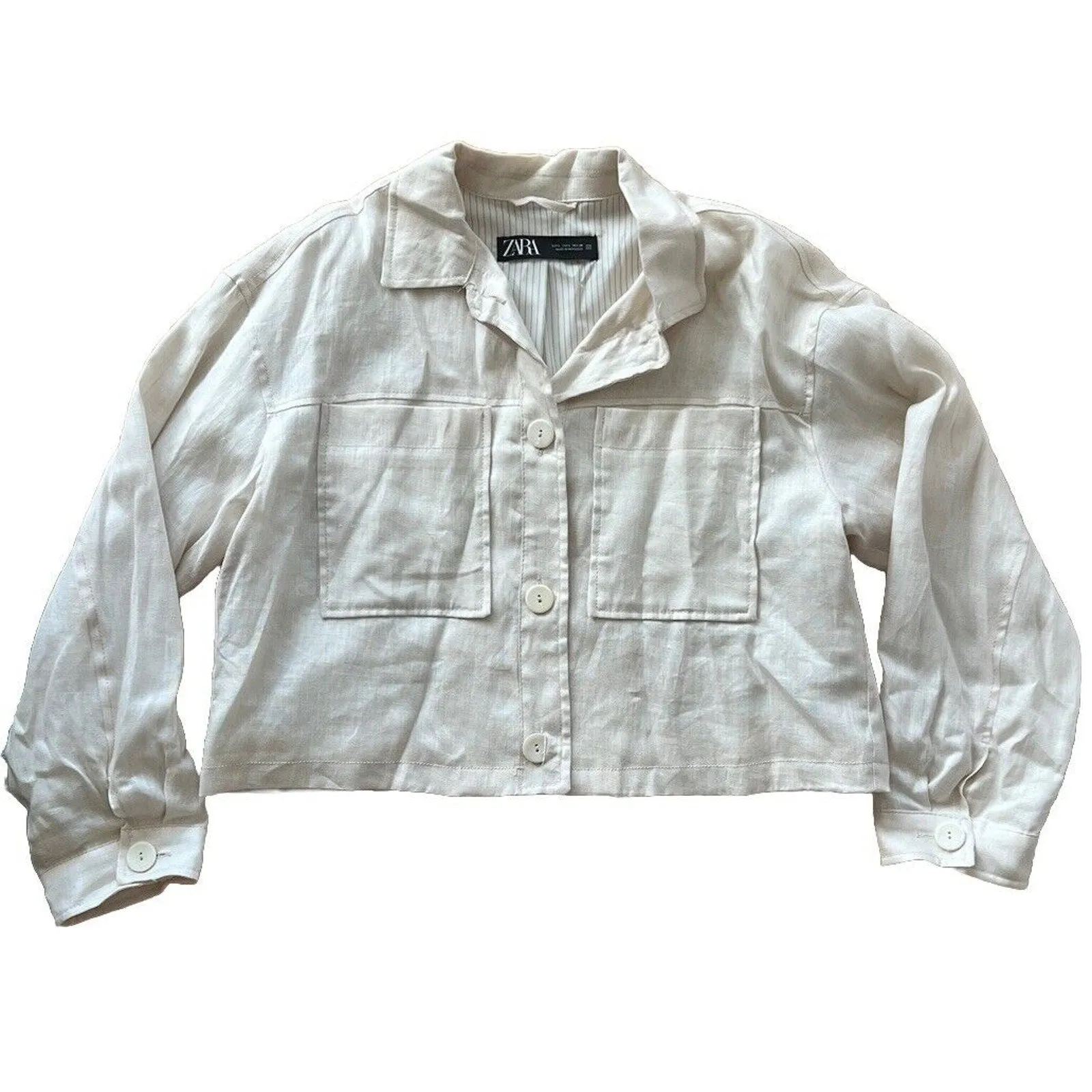 Zara Women's Cream White Soft Button Down Crop Top – Large