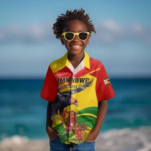 Zimbabwe Independence Day Kid Hawaiian Shirt Featuring Chapungu Bird and Flame Lily LT01