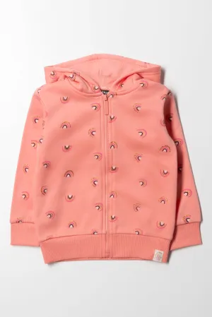 Zip Through Rainbow Hoodie Peach