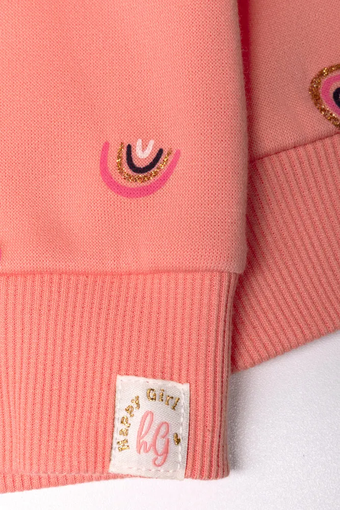 Zip Through Rainbow Hoodie Peach