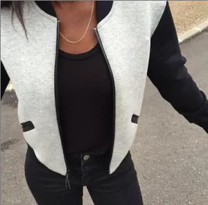 Zippers Patchwork Women Basic Jackets Coat Long Sleeve Casual Slim Outwear Coats Women Basic Cardigan GV268