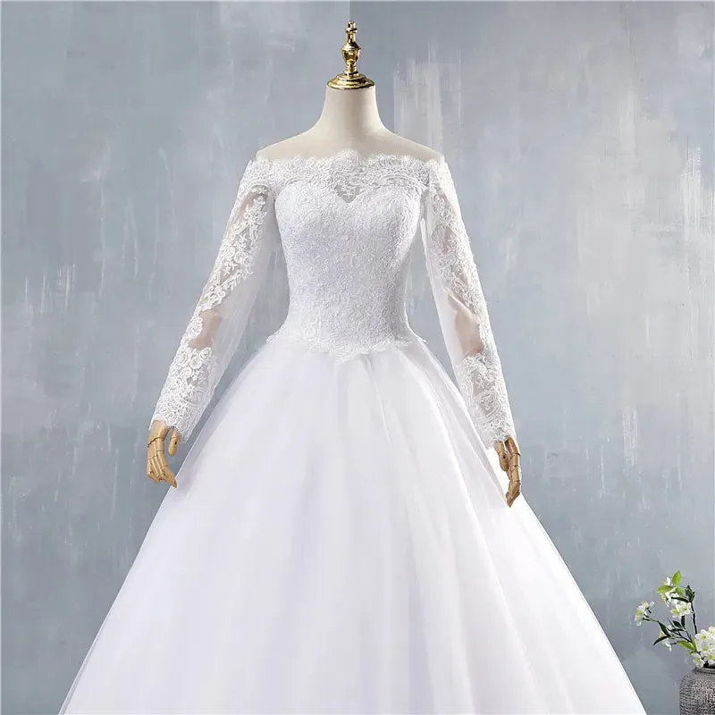 ZJ9151 Sexy High Quality Wedding Dress  Ball Gown Elegant White Ivory Long Sleeve Bride Dresses Lace Bottom